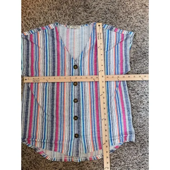 FLT Studio Striped Button Down V-Neck Sleeveless Blouse Top Medium - Picture 5 of 6